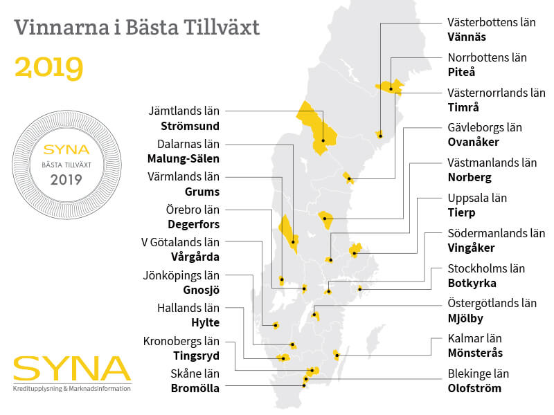 Här är kommunerna som vinner Bästa Tillväxt 2019