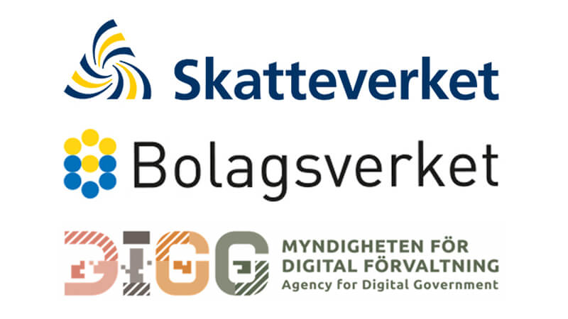 Skatteverkets, Bolagsverkets och DIGGs logotyper